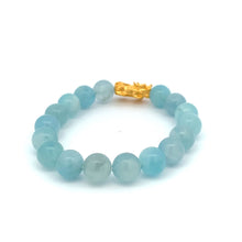 Load image into Gallery viewer, 24K Gold Piyao Pixiu Lucky Charm Bracelet Gemstones Aquamarine Light Blue 9-10mm - Rafant
