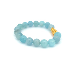 Load image into Gallery viewer, 24K Gold Piyao Pixiu Lucky Charm Bracelet Gemstones Aquamarine Light Blue 9-10mm - Rafant
