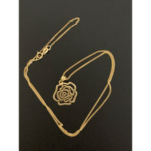 Load image into Gallery viewer, 18K Gold Necklace Curb Chain 17.75 inches with Flower Pendant 1.84 grams - Rafant
