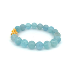 Load image into Gallery viewer, 24K Gold Piyao Pixiu Lucky Charm Bracelet Gemstones Aquamarine Light Blue 9-10mm - Rafant
