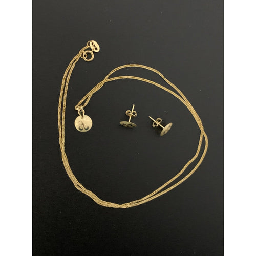 18K Gold Necklace Chain 18 inches Round Circle Pendant with Earrings Set 1.80 grams - Rafant