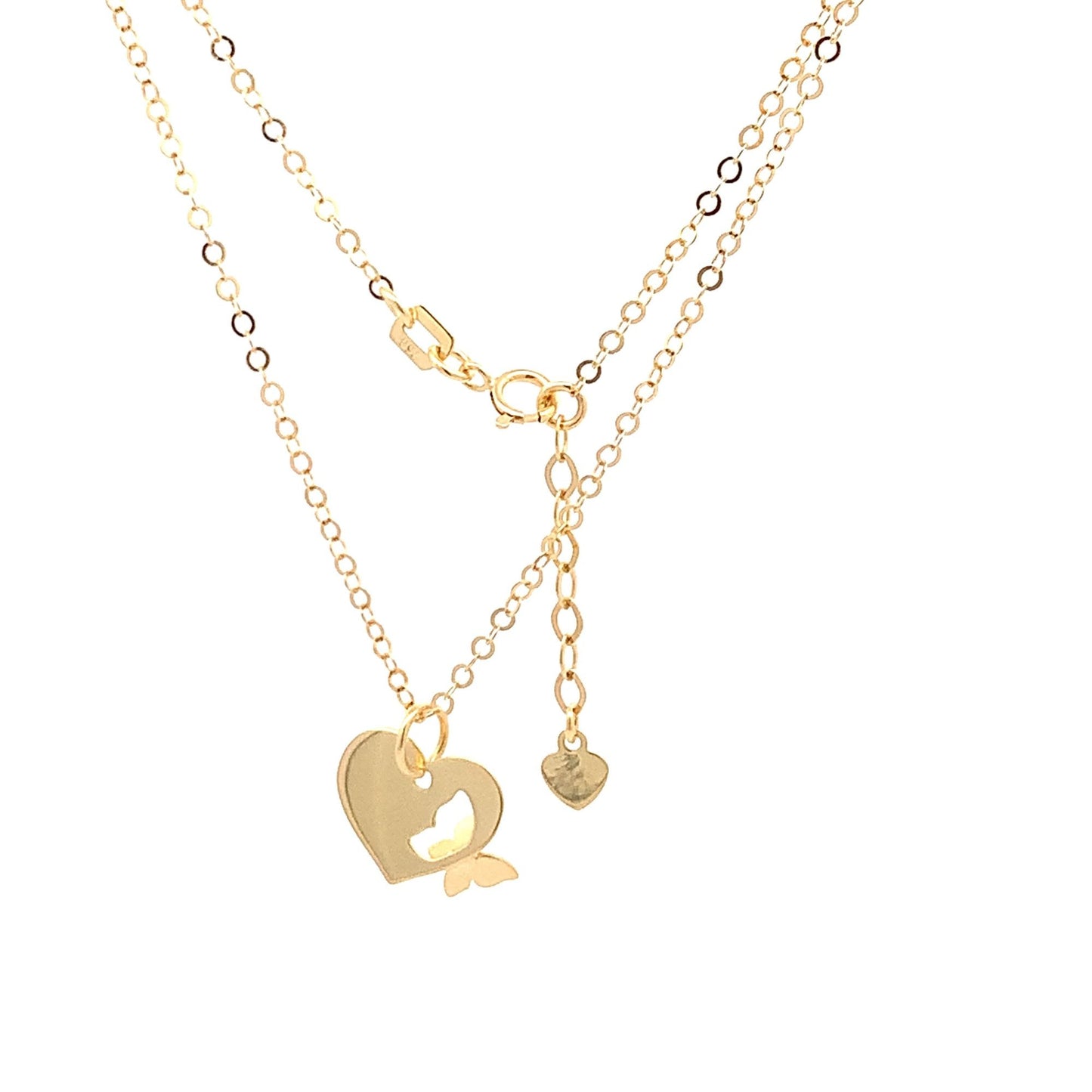 18K Yellow Gold Necklace Chain 17 inches Pendant Heart plus 0.75 inches Extension - Rafant