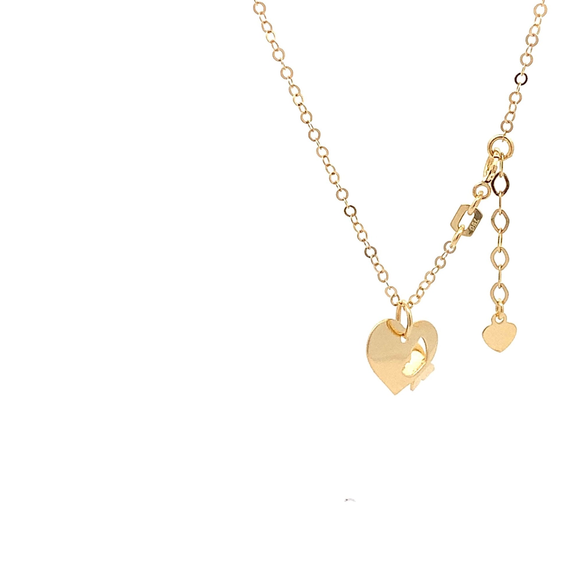 18K Yellow Gold Necklace Chain 17 inches Pendant Heart plus 0.75 inches Extension - Rafant