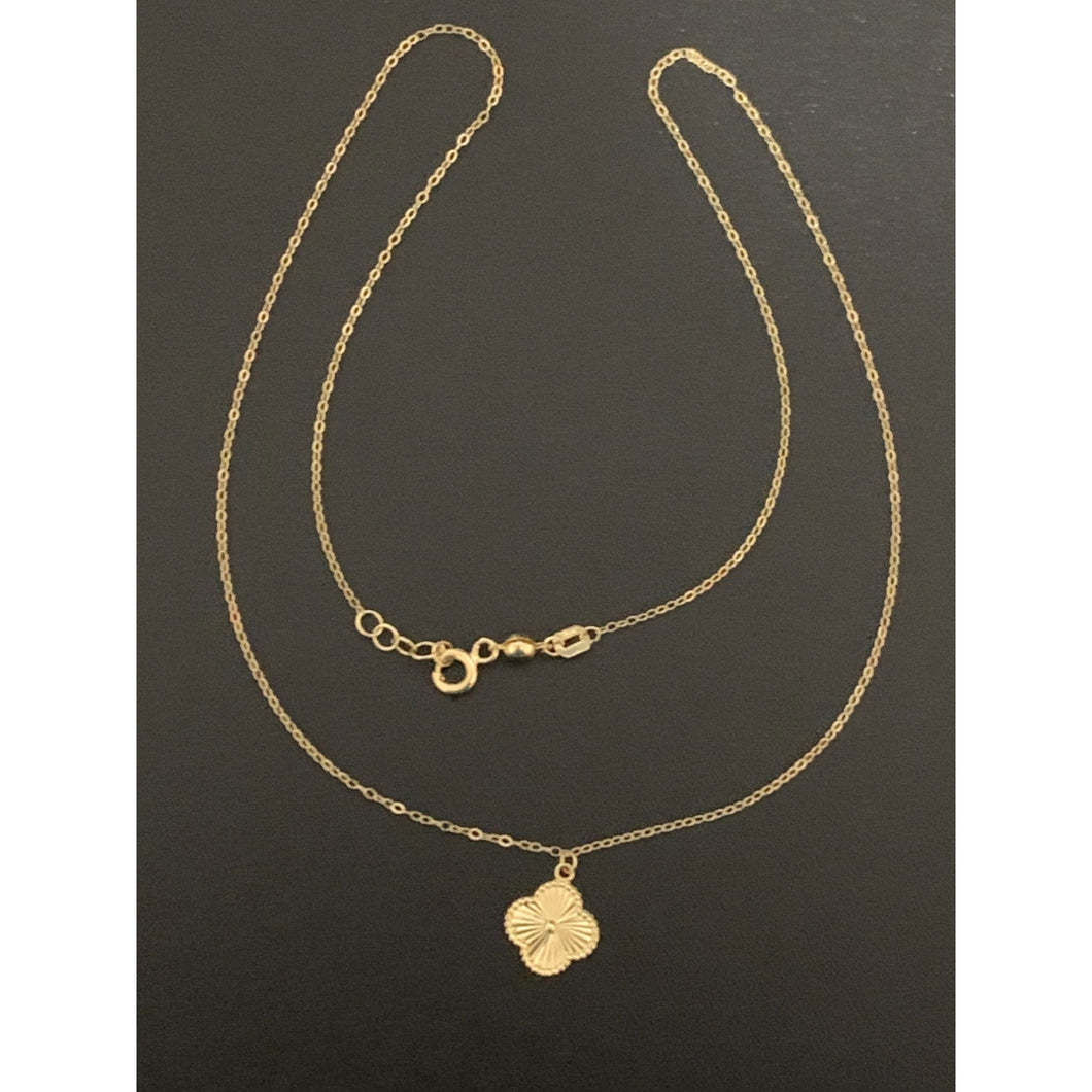 18K Gold Necklace Chain 16 inches with Clover Flower Pendant 1.45 grams - Rafant