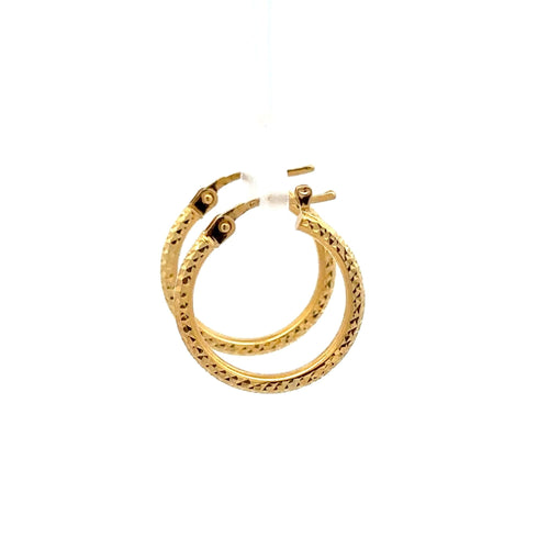 18K Gold Earrings Hoops Textured Small 1.36 grams - Rafant