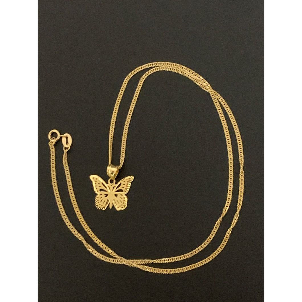 18K Gold Necklace Chain 17.75 inches with Butterfly Pendant 2.68 grams - Rafant