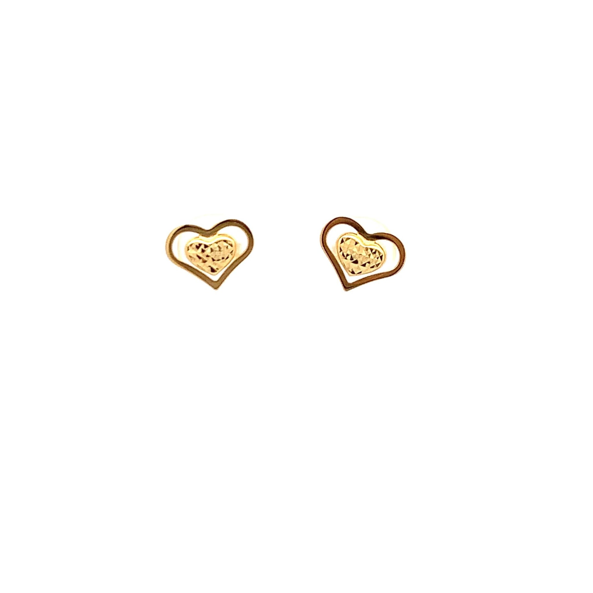 18K Yellow Gold Earrings Heart Stud 1.16 grams - Rafant
