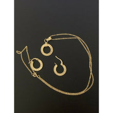 Load image into Gallery viewer, 18K Saudi Gold Necklace Chain 15.75&quot; w/ Circle Round Pendant Hoops Earrings Set - Rafant
