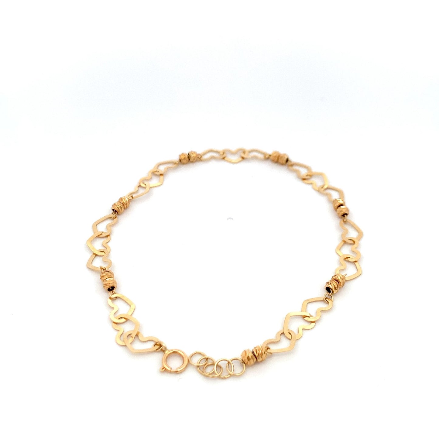 18K Yellow Gold Bracelet Heart Beads 2.46 grams 7.5 inches - Rafant