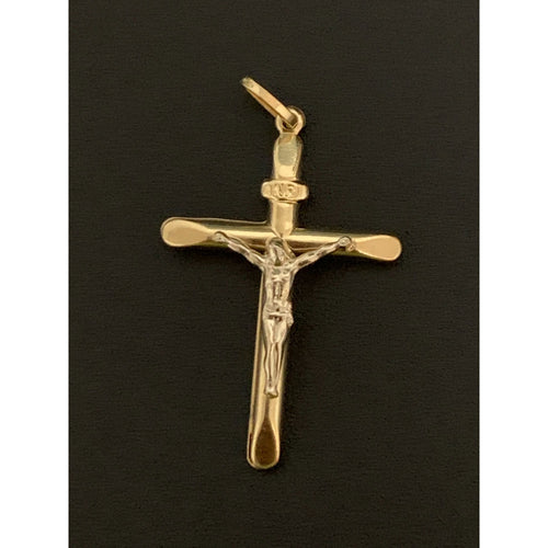 18K Gold Pendant Cross Jesus Christ Two Tone White Yellow Gold 2.10 grams - Rafant