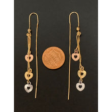Load image into Gallery viewer, 18K Gold Earrings Dangle Threader  Hearts 3.03 grams Tricolor - Rafant
