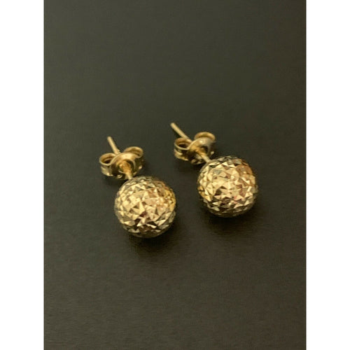 18K Saudi Gold Stud Ball  Earrings - Rafant