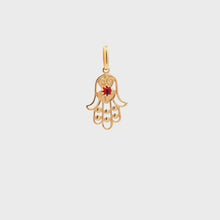 Load and play video in Gallery viewer, 18K Yellow Gold Pendant Hand of Fatima Red Glass 1.03 grams
