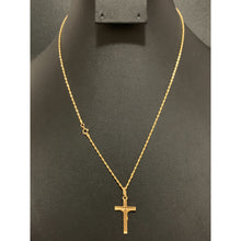 Load image into Gallery viewer, 18K Gold Necklace Chain Rope 17.50 inches with Cross Pendant 1.64 grams with Defects Chain Kinks - Rafant
