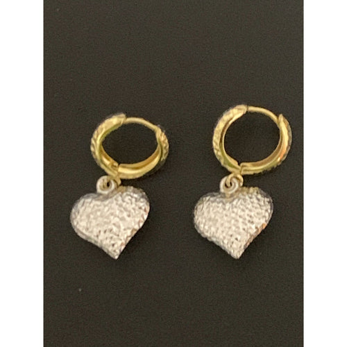 18K Gold Earrings Hoops Heart Dangling White Yellow Gold 2.77 grams - Rafant