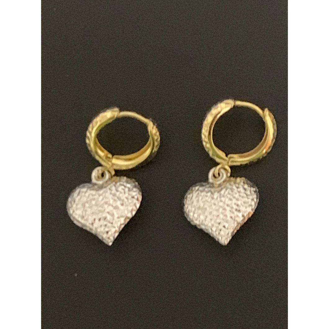 18K Gold Earrings Hoops Heart Dangling White Yellow Gold 2.77 grams - Rafant
