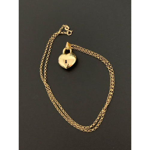 18K Gold Necklace Rolo Chain 17.5 inches Puffed Heart Pendant 3.07 grams - Rafant