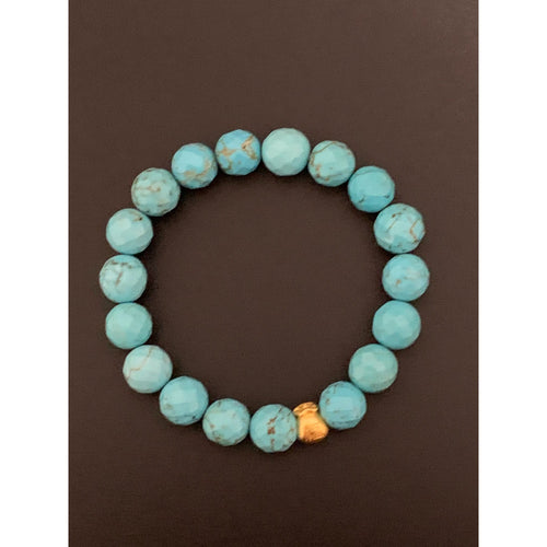 24K Gold Money Bag Lucky Charm Bracelet Blue Turquoise Gemstones - Rafant