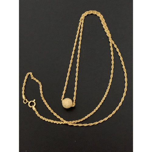 18K Gold Necklace Chain 17.50 inches with Frosted Ball Pendant 1.04 grams - Rafant