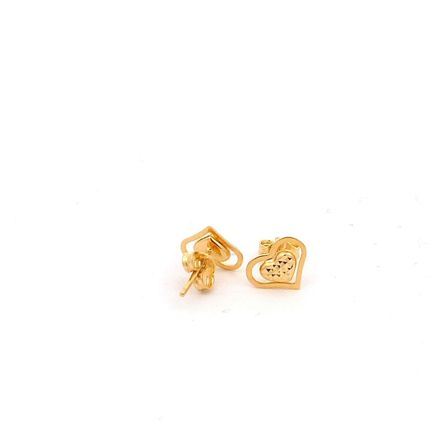 18K Yellow Gold Earrings Heart Stud 1.16 grams - Rafant