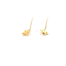 Load image into Gallery viewer, 18K Yellow Gold Earrings Threader Drop Snowflakes 0.33 grams 1.5 inches Very tiny - Rafant
