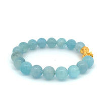Load image into Gallery viewer, 24K Gold Piyao Pixiu Lucky Charm Bracelet Gemstones Aquamarine Light Blue 9-10mm - Rafant
