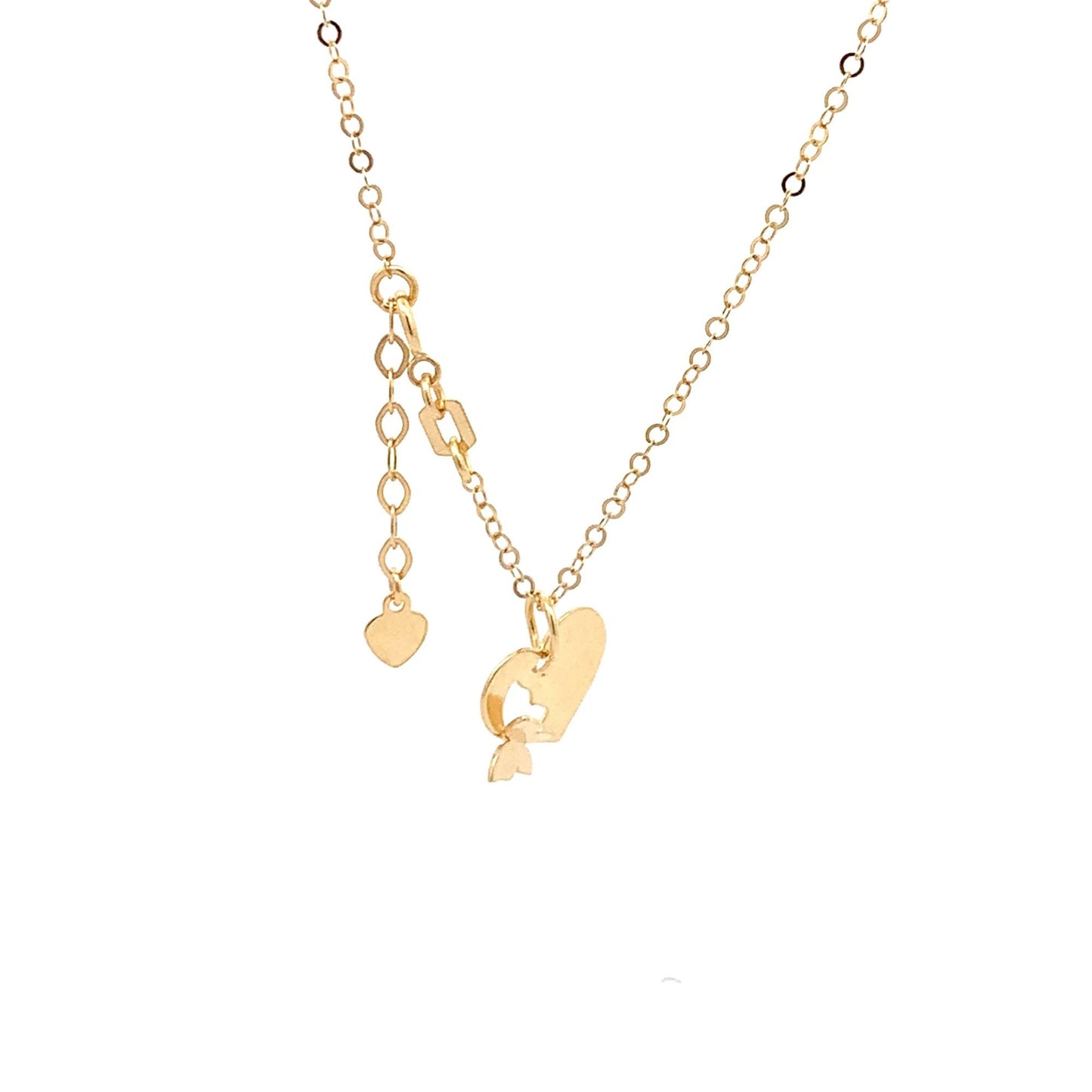 18K Yellow Gold Necklace Chain 17 inches Pendant Heart plus 0.75 inches Extension - Rafant