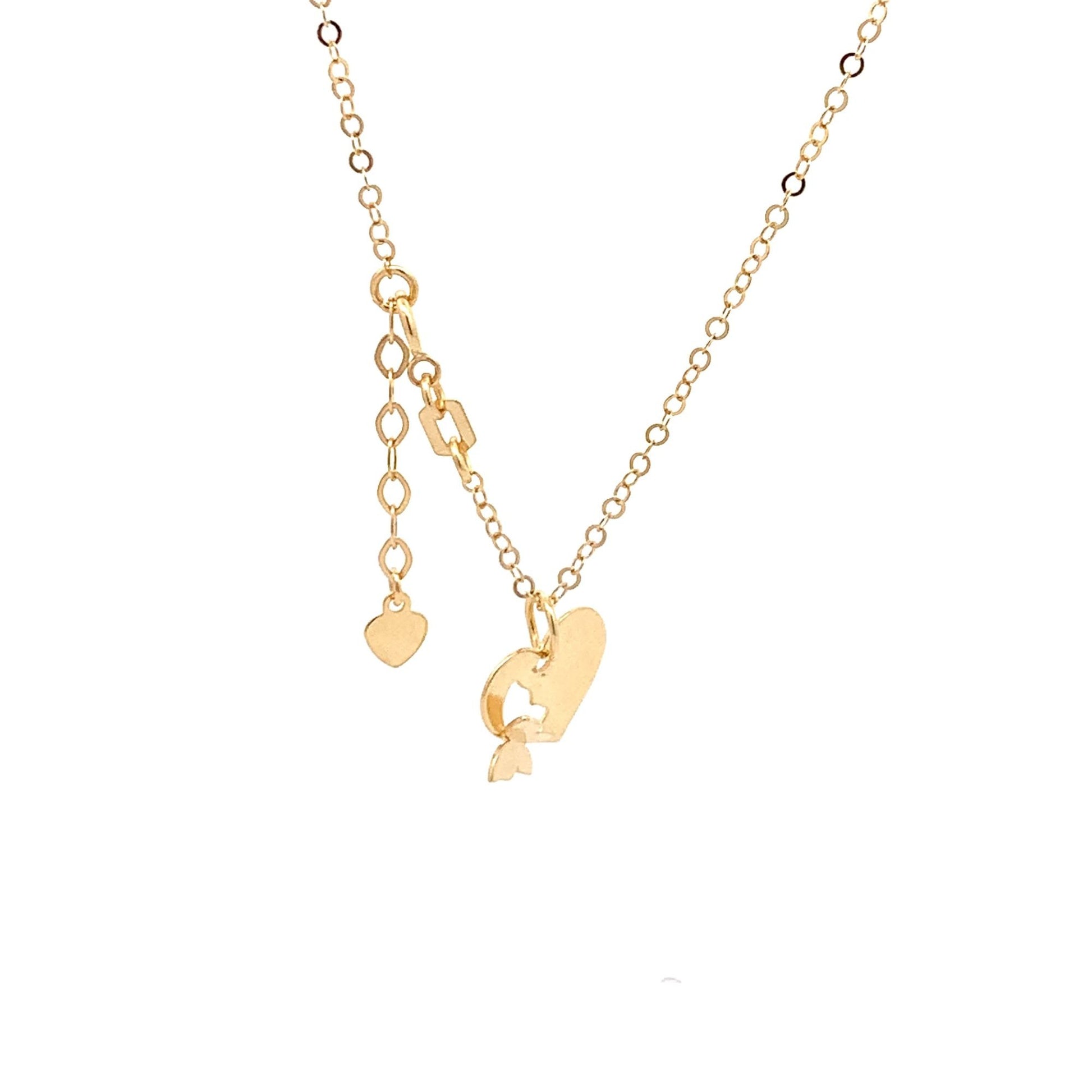 18K Yellow Gold Necklace Chain 17 inches Pendant Heart plus 0.75 inches Extension - Rafant
