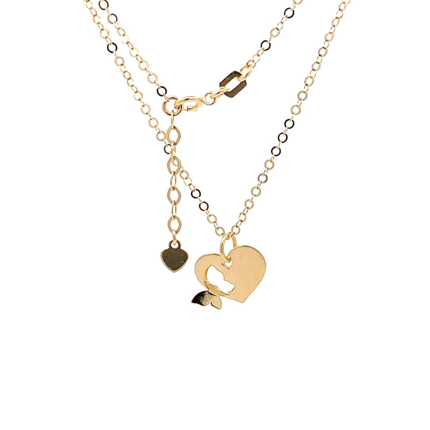 18K Yellow Gold Necklace Chain 17 inches Pendant Heart plus 0.75 inches Extension - Rafant