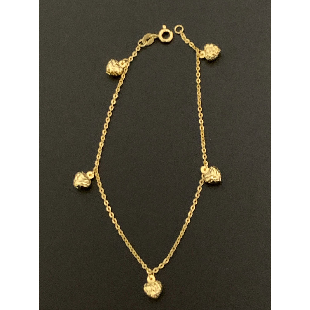 18K Gold Bracelet Rolo Chain With Heart Charms 7.25 inches - Rafant