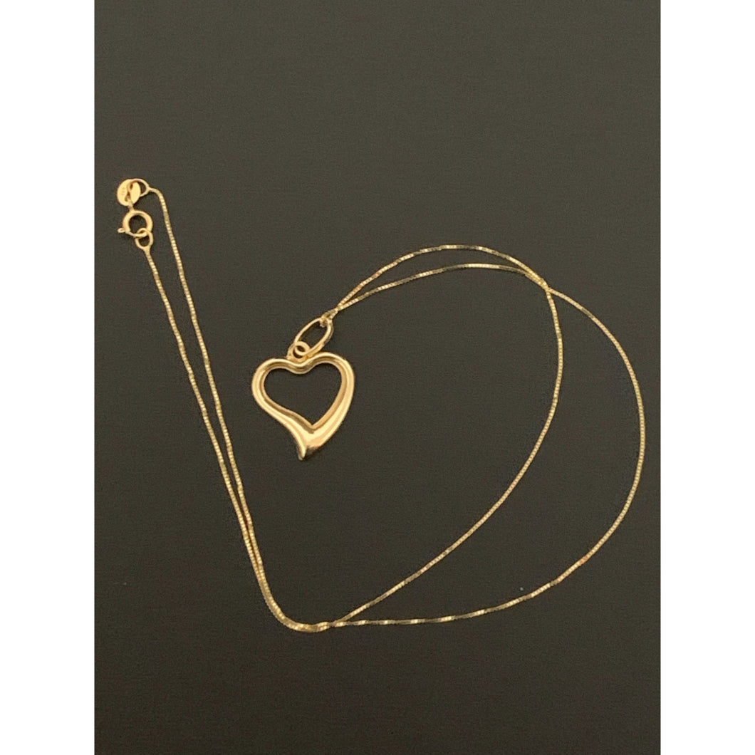 18K Saudi Gold Necklace Box Chain Open Heart Pendant - Rafant