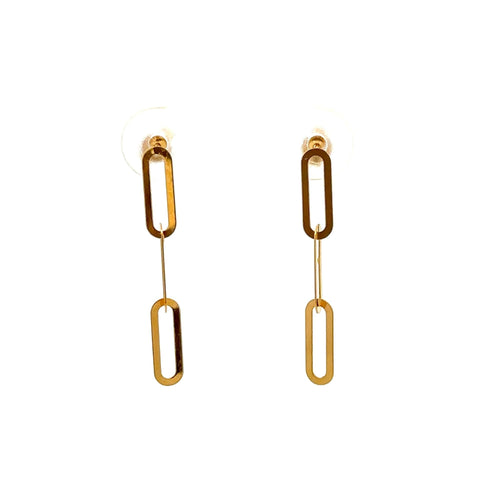 18K Gold Earrings Drop Dangle Post Paperclip 0.53 grams - Rafant