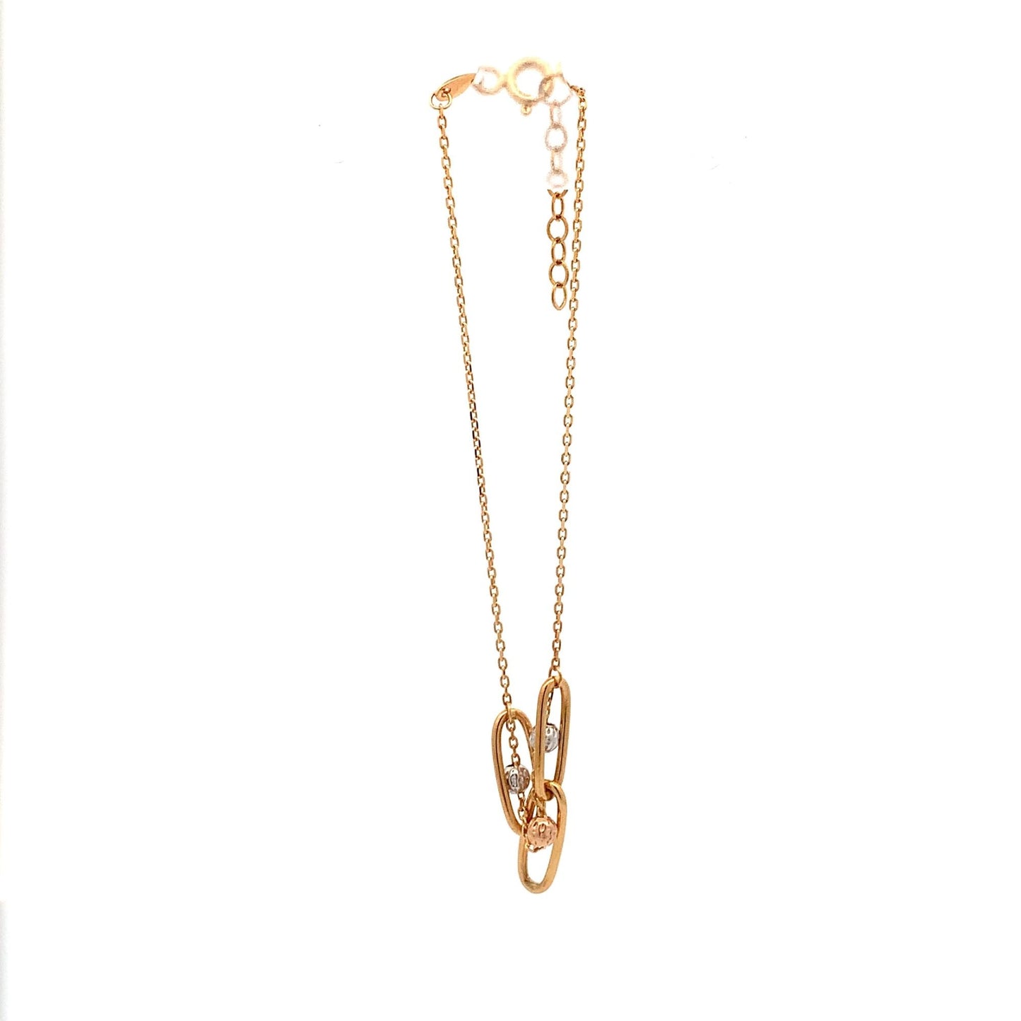 18K Gold Bracelet Cable Chain White Rose Yellow Gold Beads S 6.5 inches 0.5" extension 2.39 grams - Rafant