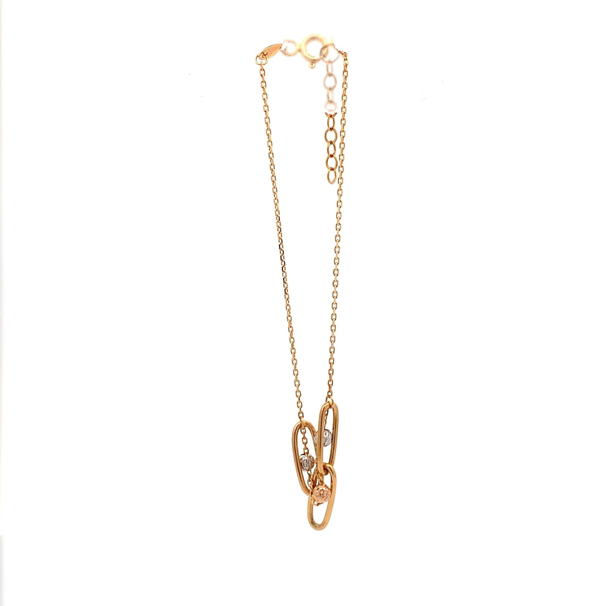 18K Gold Bracelet Cable Chain White Rose Yellow Gold Beads S 6.5 inches 0.5" extension 2.39 grams - Rafant