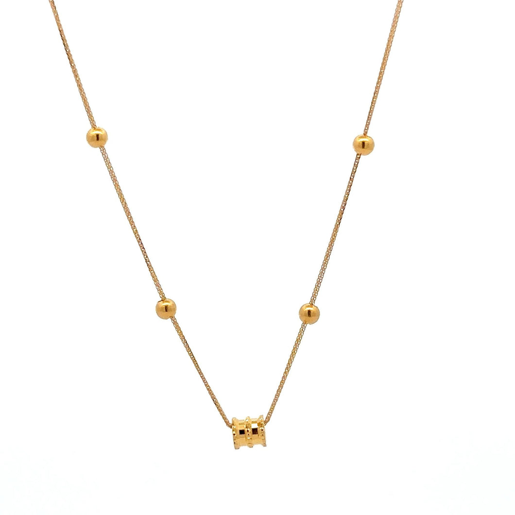 18K Gold Necklace Chain  17.75 inches Tiny Beads Charms  Pendant 0.86 grams - Rafant