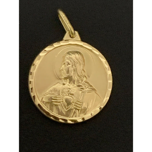 18K Gold Pendant Jesus Christ Mother Mary Child Pendant Round 6.07 grams - Rafant