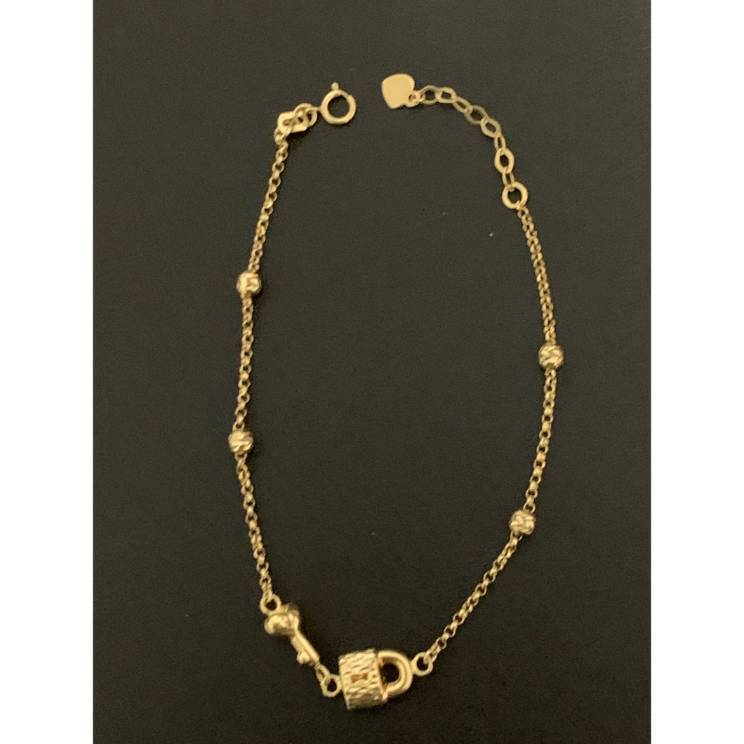 18K Gold Bracelet Key Lock Bead Charms Size 6.5 inches plus one inch extension 2.61 grams - Rafant