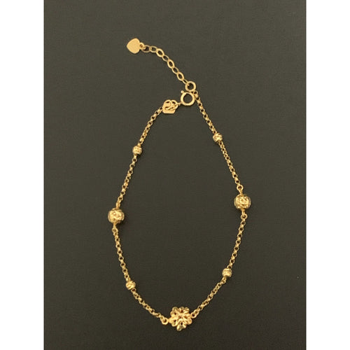 18K Gold Bracelet Flower Balls Beads Charms 7 inches plus one inch extension 2.21 grams - Rafant