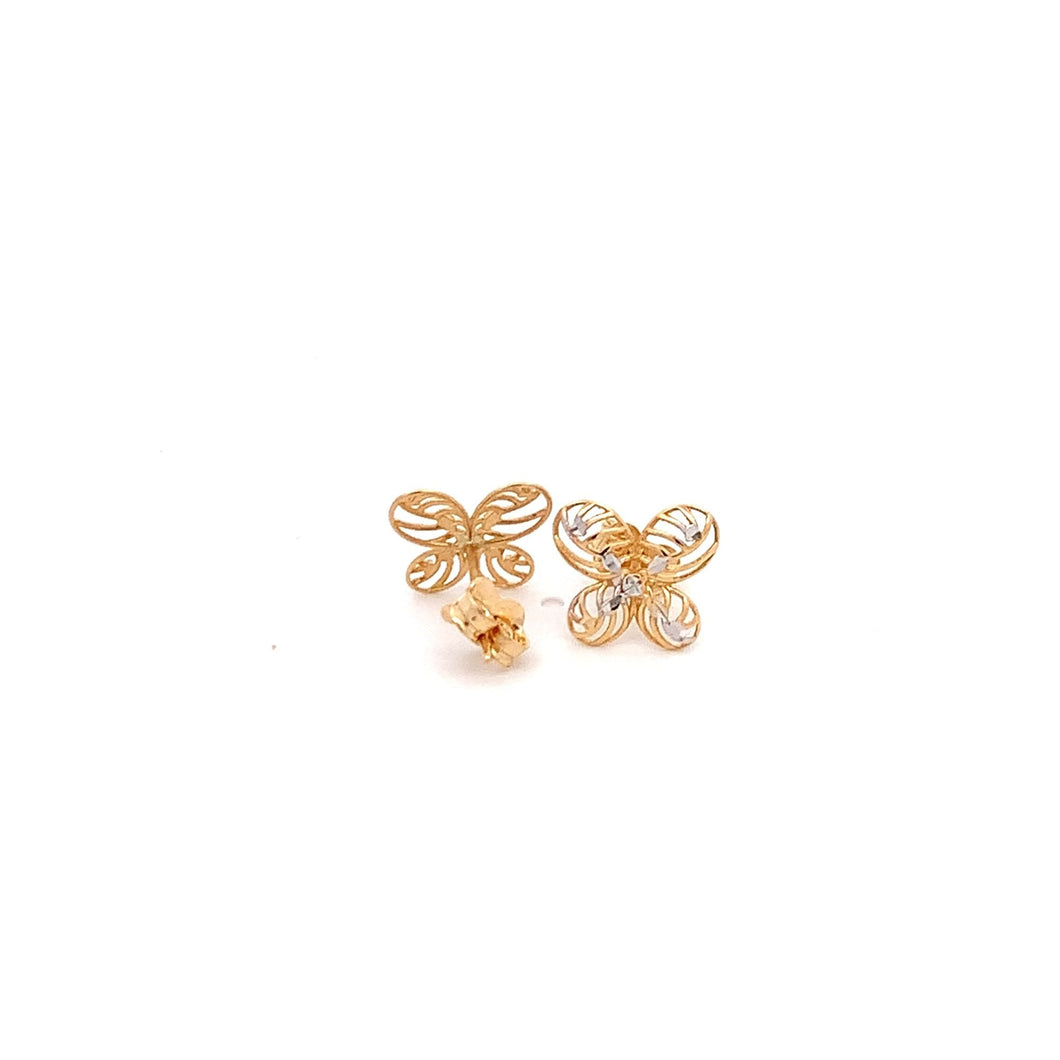 18K Gold Earrings Flower Yellow White 1.27 grams - Rafant