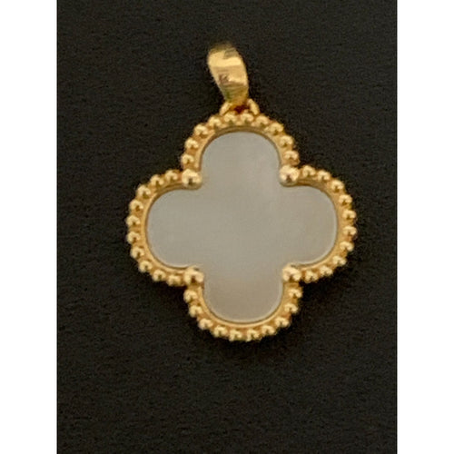 18K Gold Pendant Clover Flower White Mother of Pearl 1.35 grams - Rafant