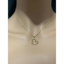 Load image into Gallery viewer, 18K Saudi Gold Necklace Figaro Chain 16&quot; w/ Heart Infinity Pendant - Rafant
