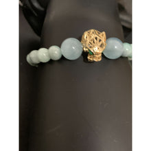 Load image into Gallery viewer, 18K Gold Bracelet Panther Natural Columbian Emerald  and Aquamarine Gemstones Size 6 inches - Rafant
