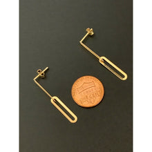 Load image into Gallery viewer, 18K Saudi Gold Earrings Stud Paper Clips Dangling - Rafant

