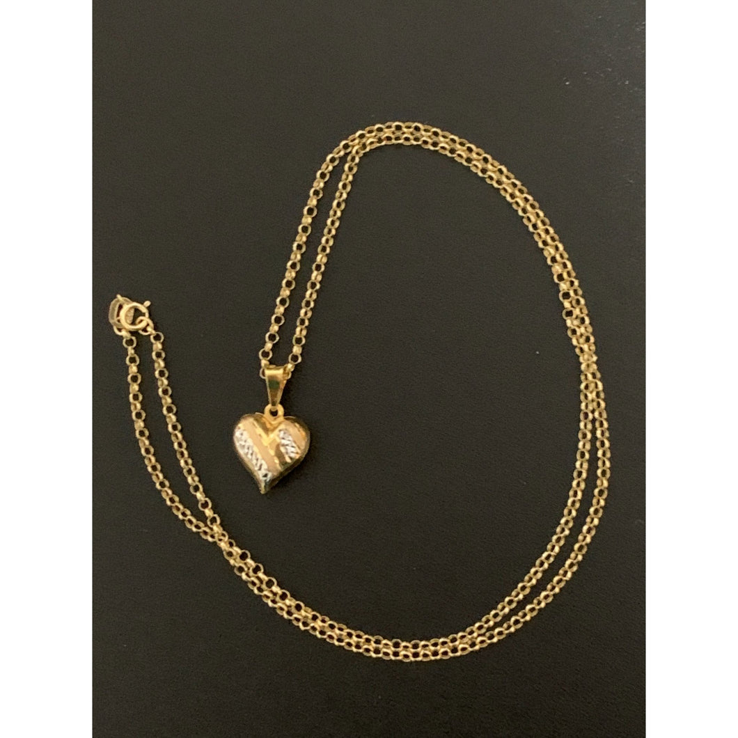 18K Gold Necklace Chain 17.5 inches with Puffed Heart Pendant 2.07 grams - Rafant