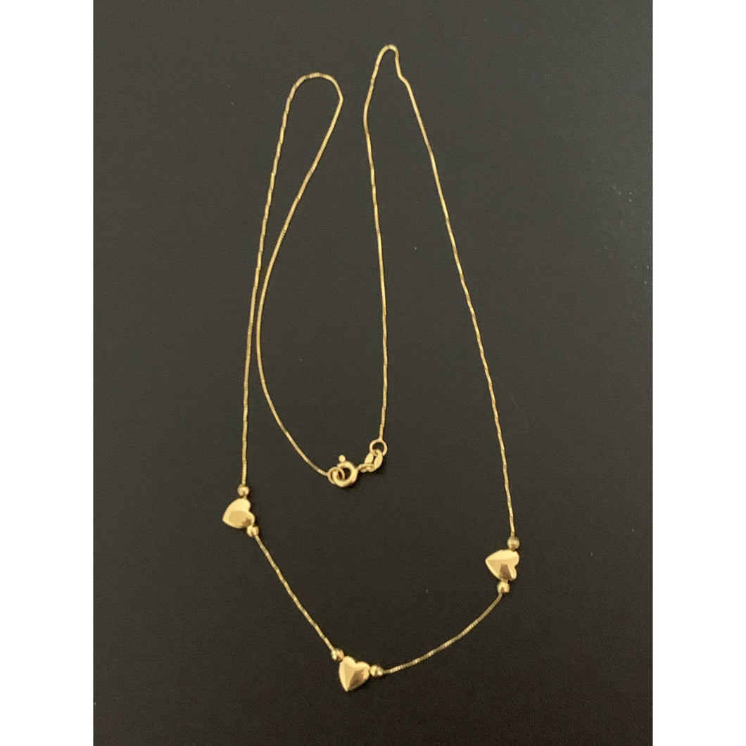 18K Gold Necklace 18 inches with Heart Charms 1.81 grams - Rafant