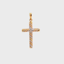 Load and play video in Gallery viewer, 18K Gold Pendant Cross Religious Tricolor Yellow White Rose Gold
