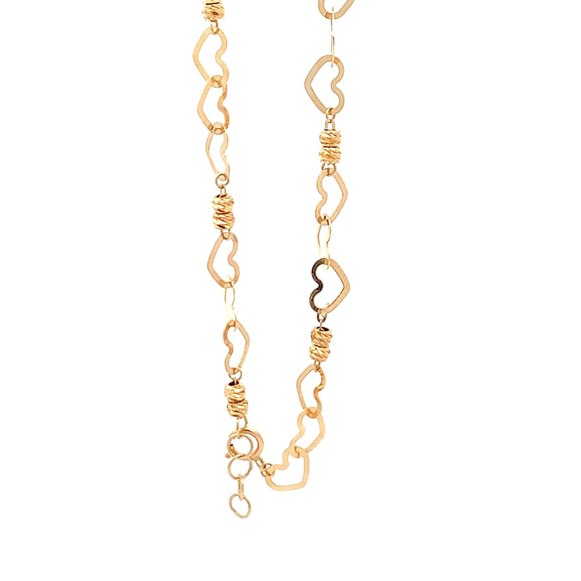 18K Yellow Gold Bracelet Heart Beads 2.46 grams 7.5 inches - Rafant
