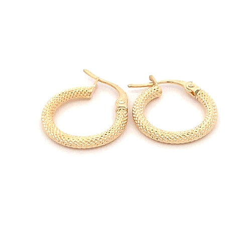 18K Gold Earrings Hoops Textured Small - Rafant