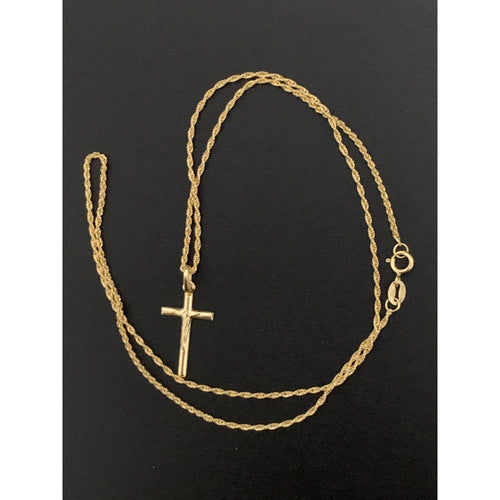 18K Gold Necklace Chain 18 inches with Cross Pendant 1.31 grams - Rafant