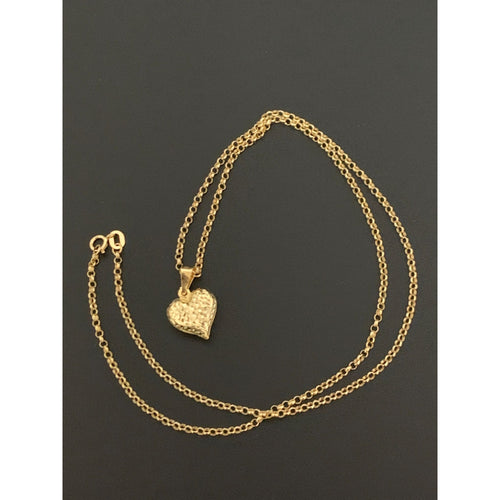 18K Gold Necklace Chain 17.50 inches with Puffed Heart Pendant 1.94 grams - Rafant